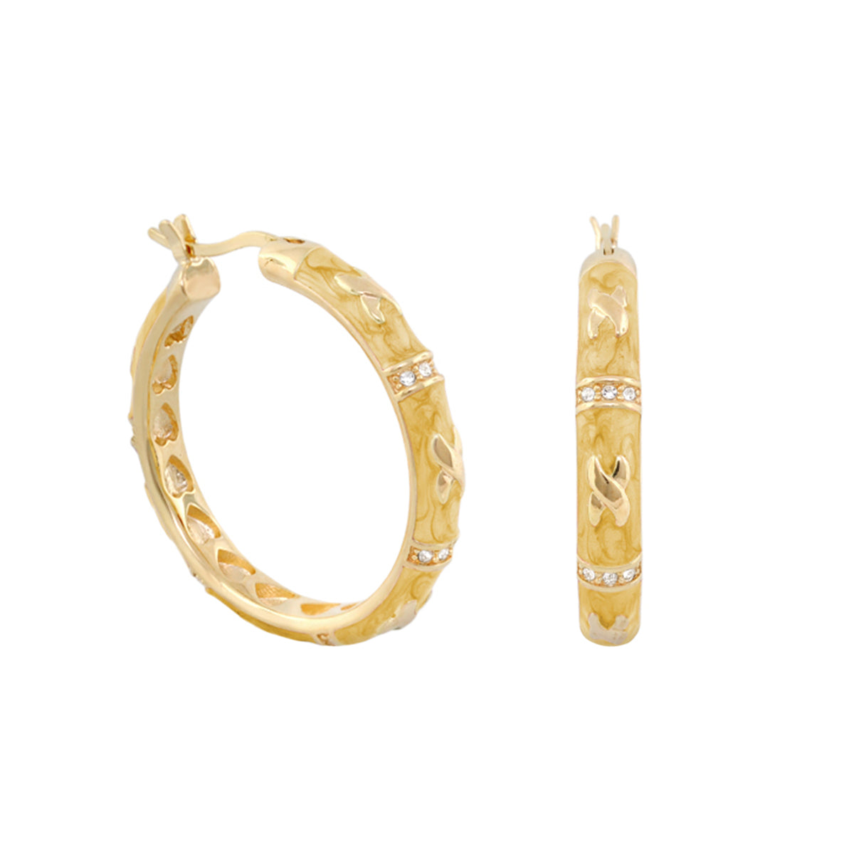 Elegant Hugs Earrings gold-tone hoops by Lauren G Adams with heart motifs and crystals on Tampa Home & Garden Store