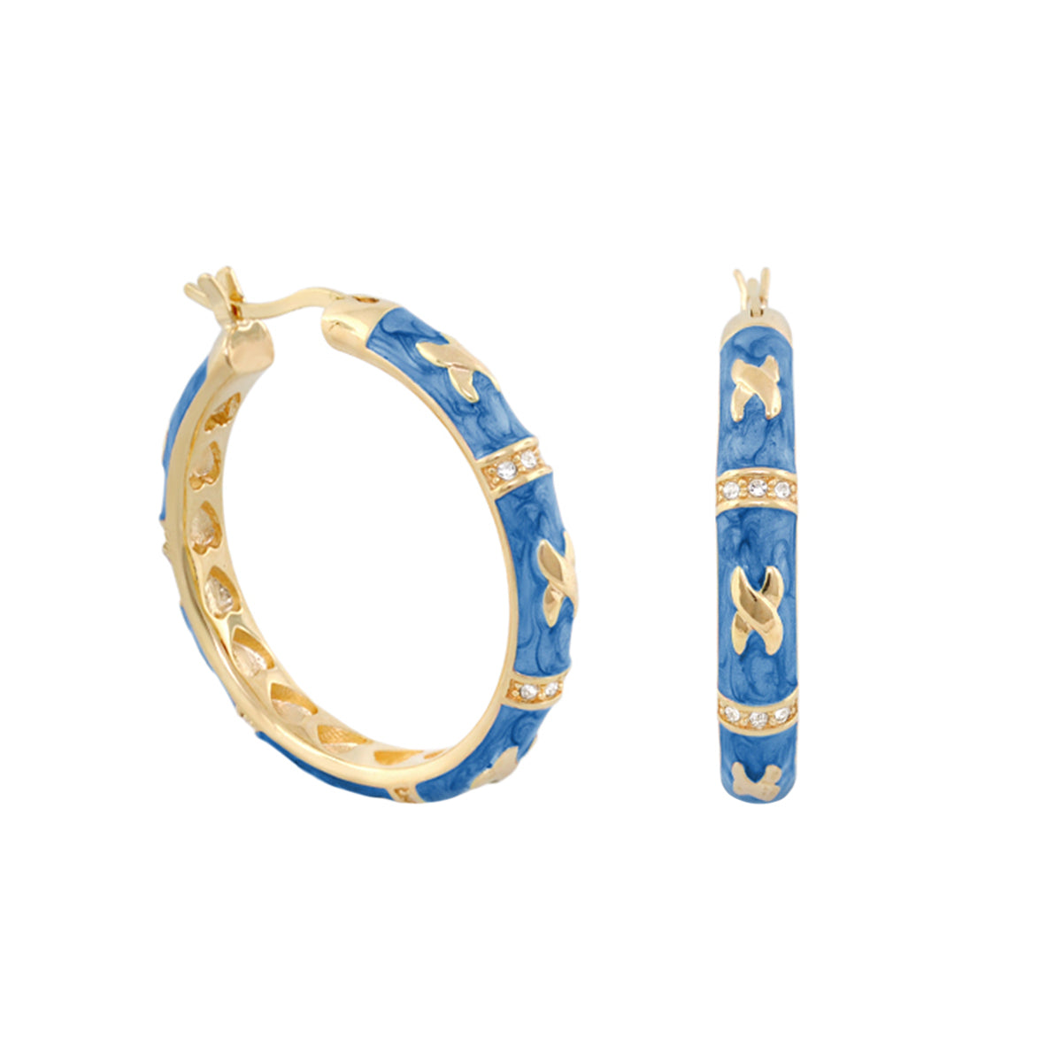 Elegant Hugs Earrings by Lauren G Adams: blue enamel hoops with diamond accents, set of 2 on Tampa Home & Garden Store