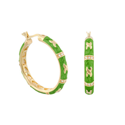 Elegant Hugs Earrings pair in green enamel with gold hoops and pavé diamonds by Lauren G Adams on Tampa Home & Garden Store