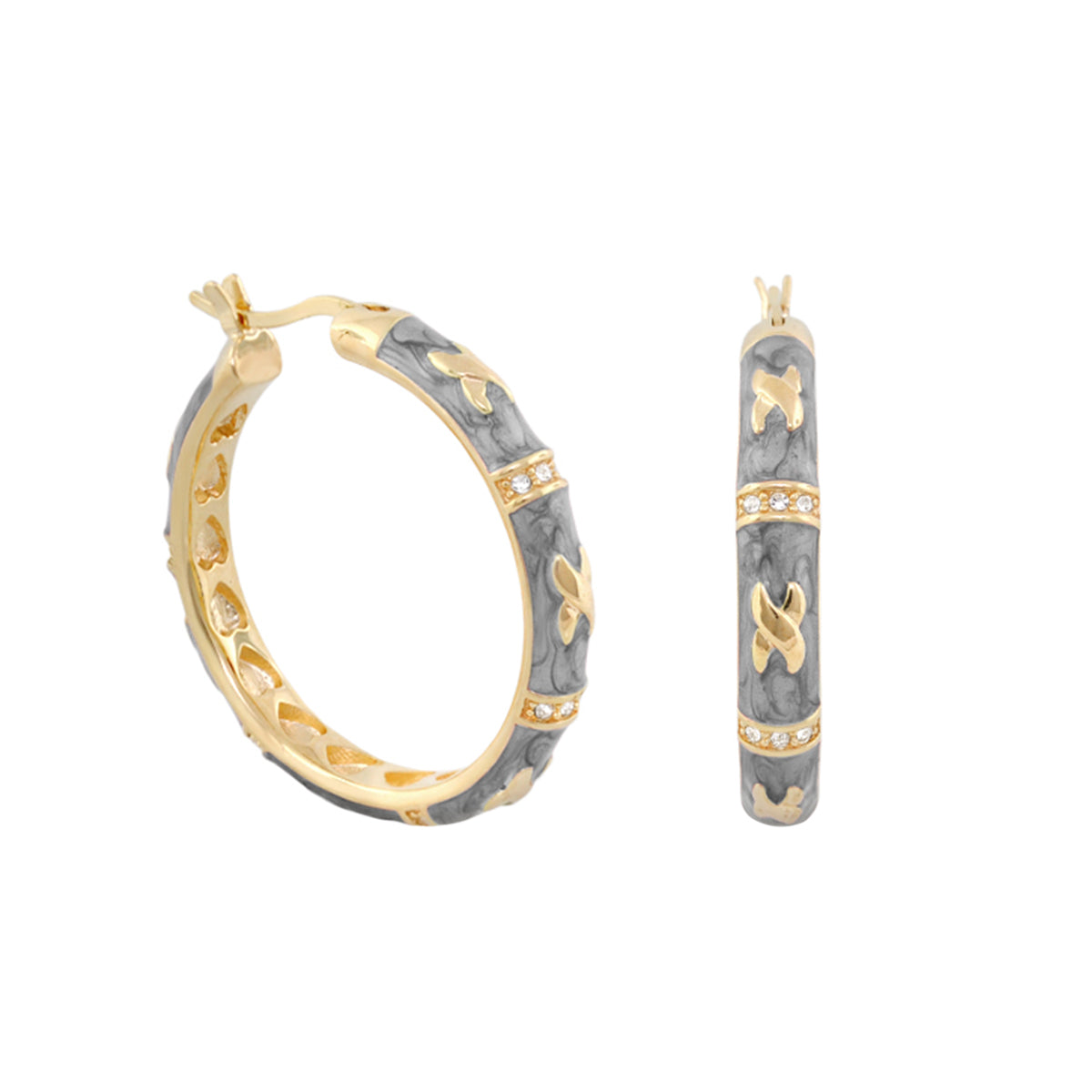 Elegant Hugs Earrings, gold-gray marble hoop earrings with crystals by Lauren G Adams on Tampa Home & Garden Store
