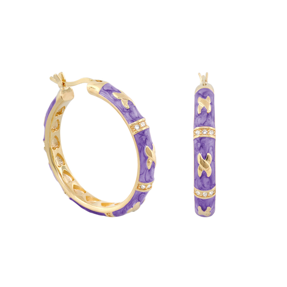 Elegant Hugs Earrings purple enamel gold-tone hoops with diamonds Lauren G Adams 2pc on Tampa Home & Garden Store