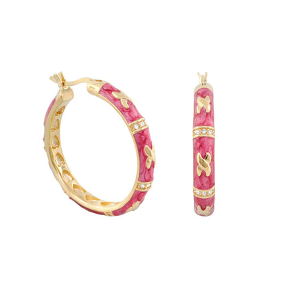 Elegant Hugs earrings by Lauren G Adams, pink marbled enamel gold-tone hoops with crystals on Tampa Home & Garden Store