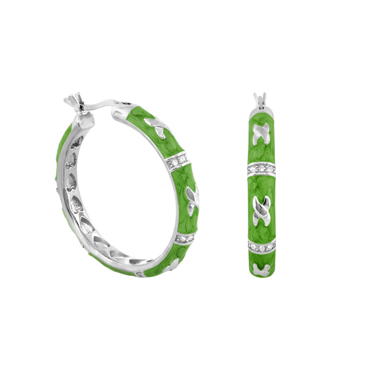Elegant Hugs Earrings by Lauren G Adams green enamel hoop with crystals on Tampa Home & Garden Store