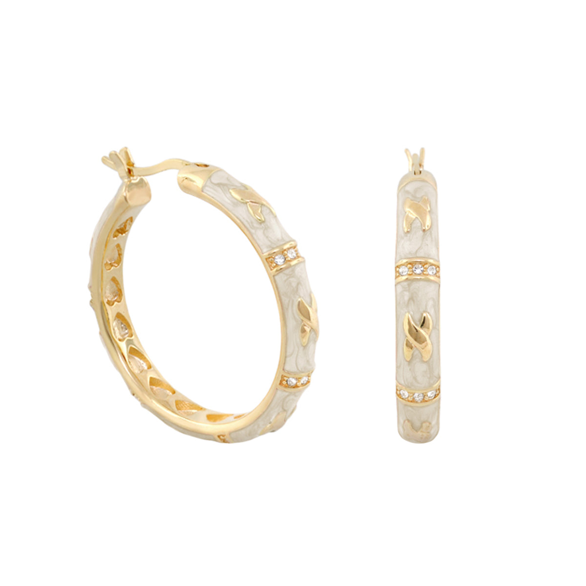 Elegant Hugs Earrings by Lauren G Adams, gold-tone hoops with marbled accents, pair on Tampa Home & Garden Store