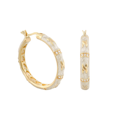 Elegant Hugs Earrings by Lauren G Adams, gold-tone hoops with marbled accents, pair on Tampa Home & Garden Store