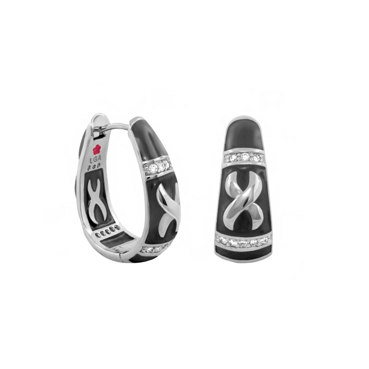 Elegant Hugs Earrings pair, Lauren G Adams, silver-tone with black enamel and crystals on Tampa Home & Garden Store