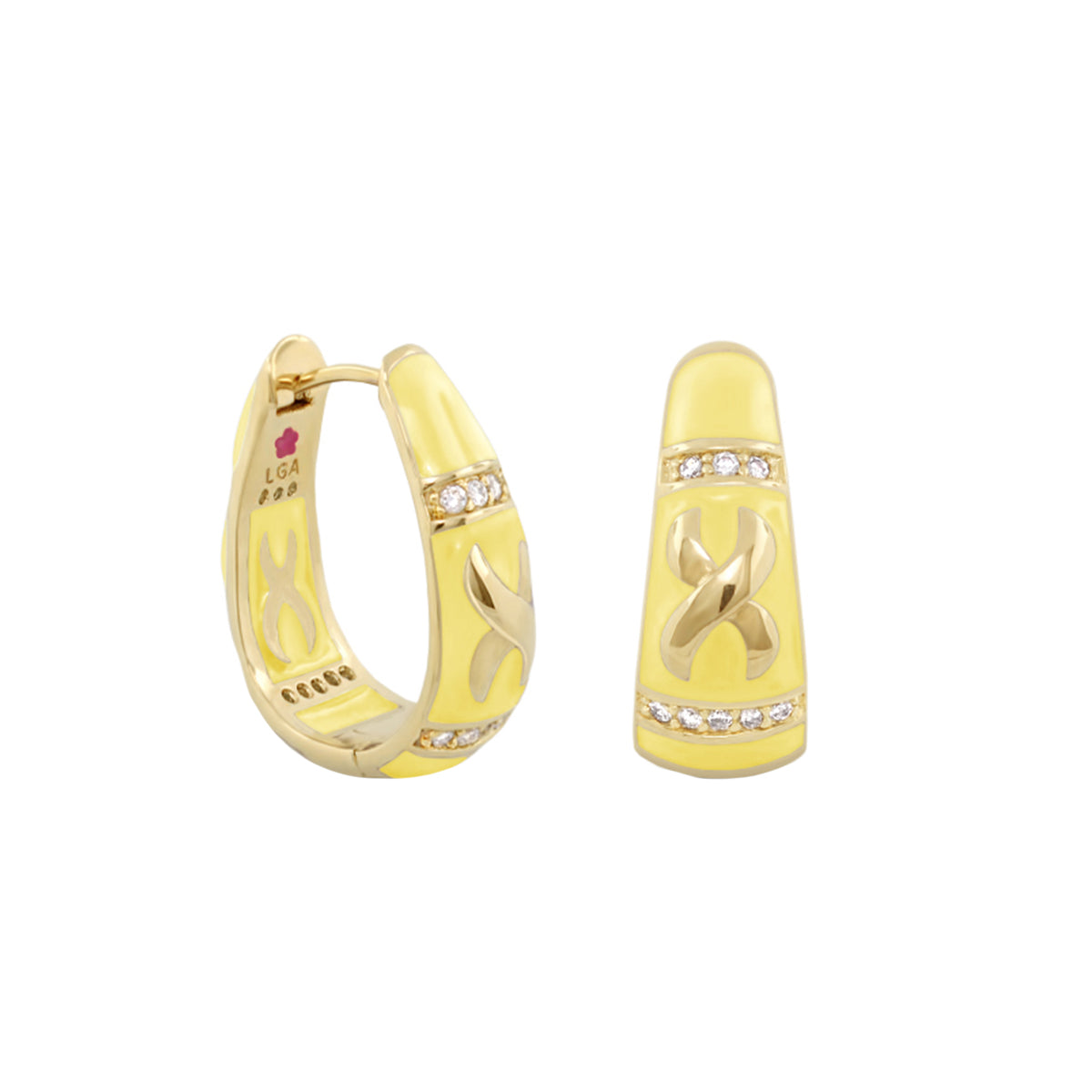 Elegant Hugs Earrings by Lauren G Adams, yellow gold-tone enamel earrings set with diamonds on Tampa Home & Garden Store