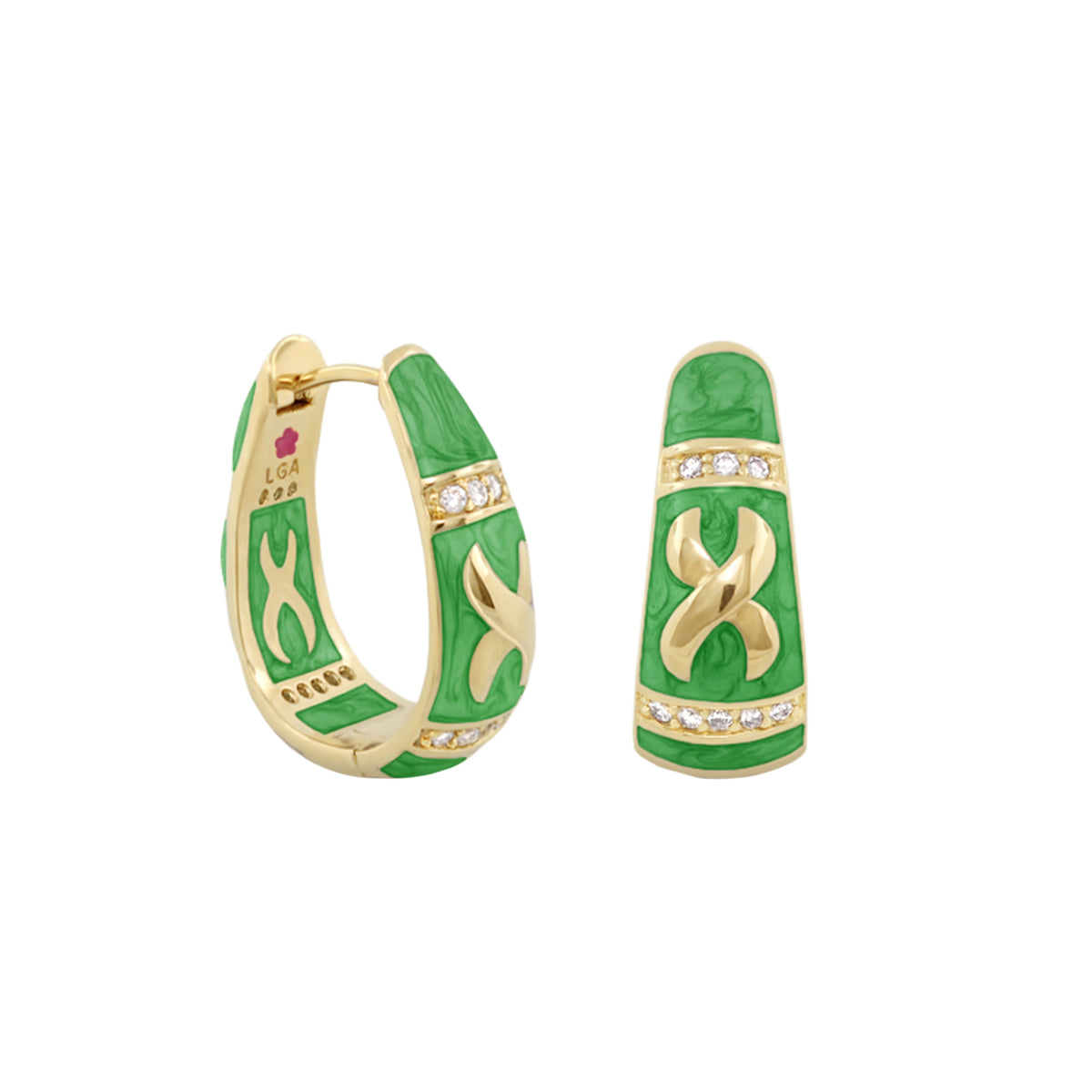 Elegant Hugs Earrings by Lauren G Adams with green enamel and diamond band two-piece set on Tampa Home & Garden Store