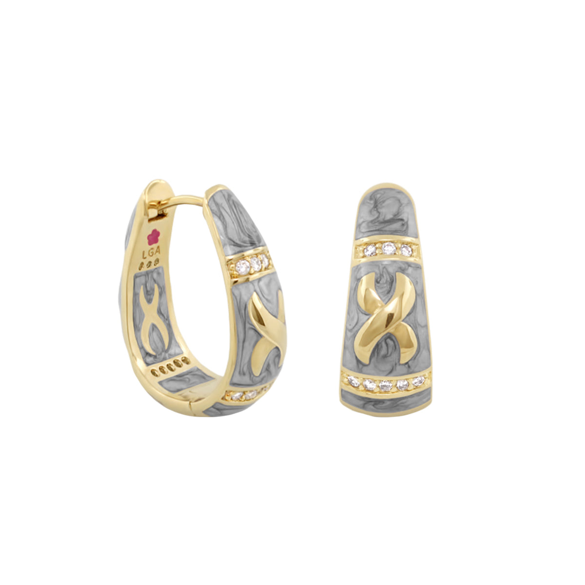Elegant Hugs earrings by Lauren G Adams, two-tone gold and gray marble enamel, 2-piece set on Tampa Home & Garden Store