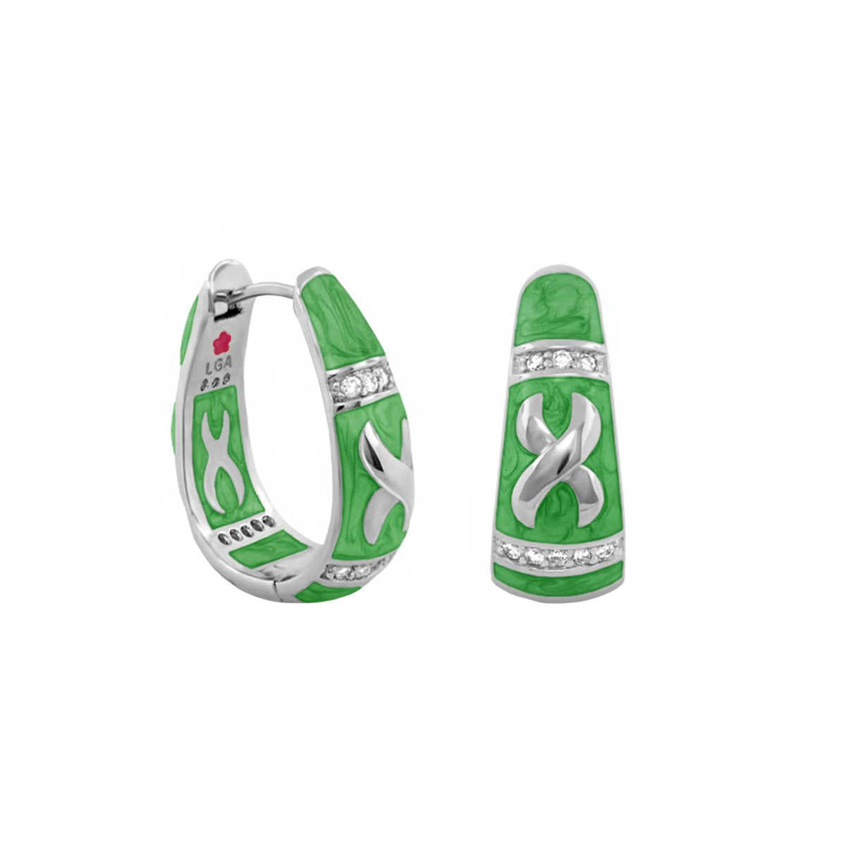 Elegant Hugs Earrings green enamel silver pave diamonds Lauren G Adams hoop style on Tampa Home & Garden Store