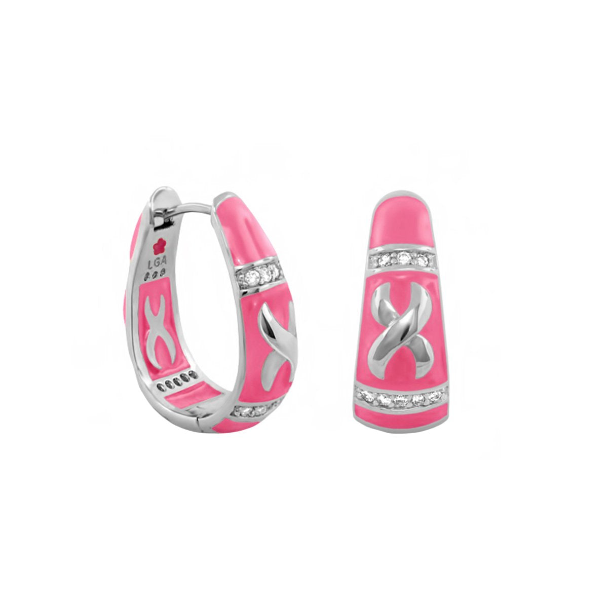 Elegant Hugs Earrings in pink enamel with silver accents and crystal band by Lauren G Adams on Tampa Home & Garden Store