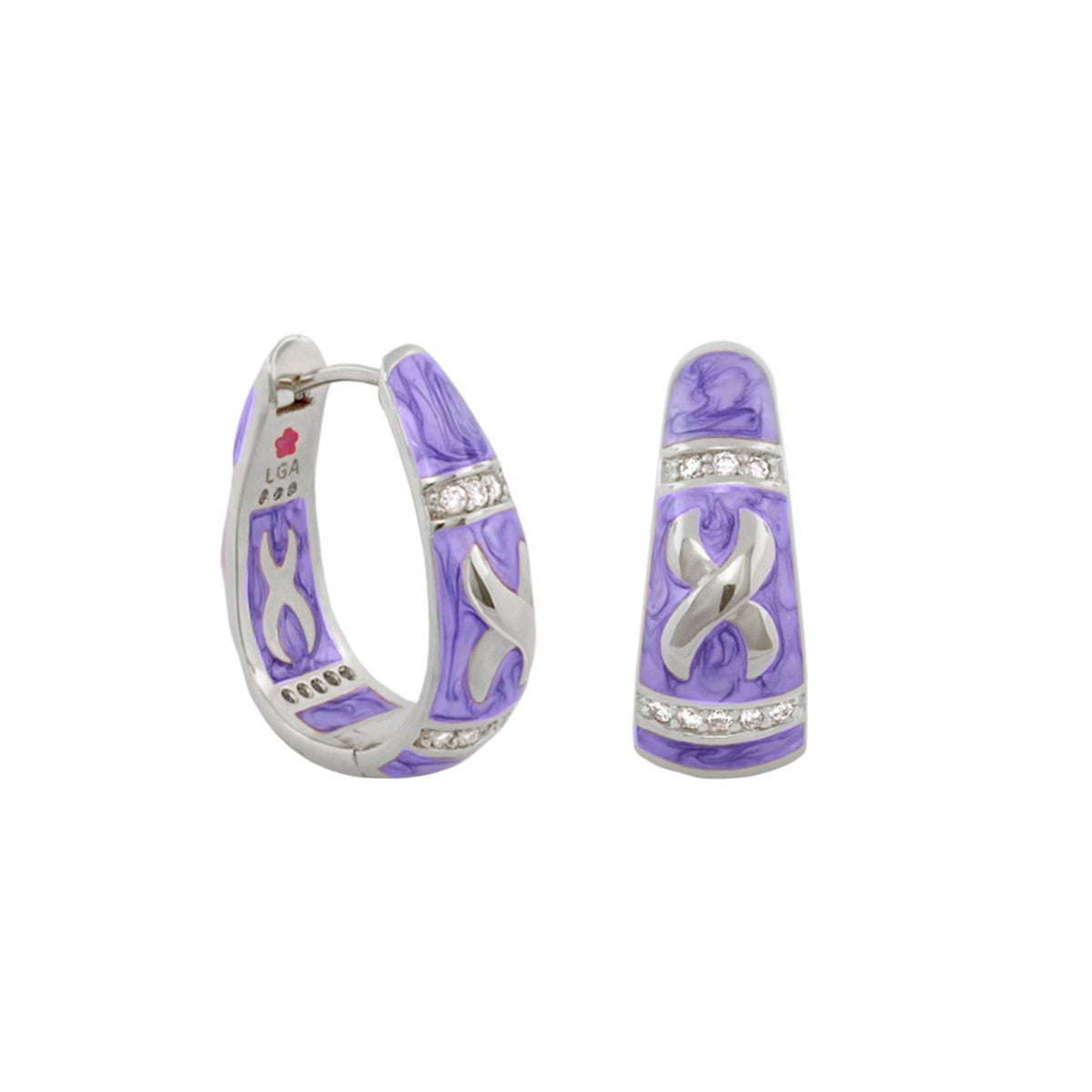 Elegant Hugs Earrings purple marble enamel with silver setting and crystals by LGA, 2 pcs on Tampa Home & Garden Store