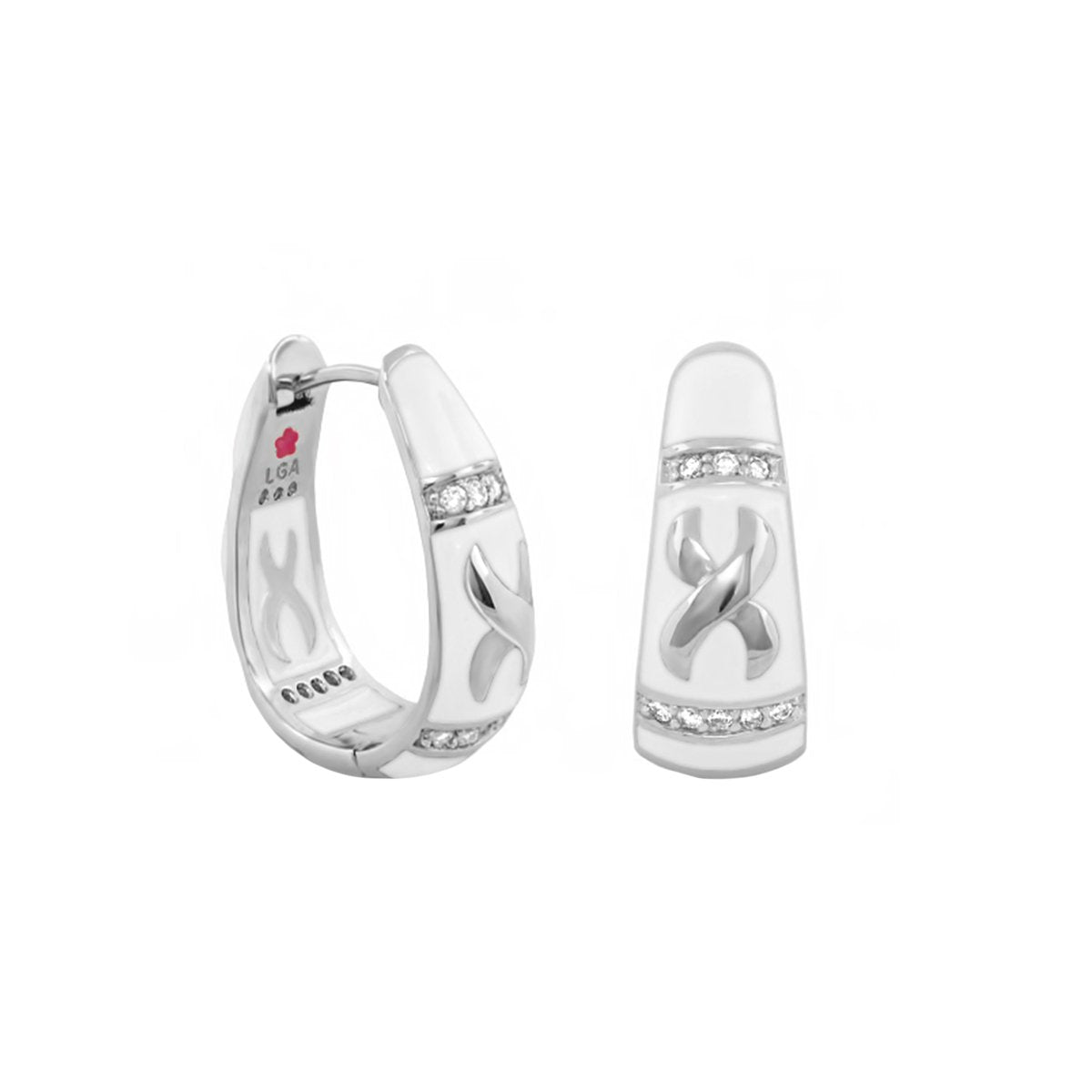Elegant Hugs Earrings pair by Lauren G Adams, silver earrings with crystal bands and leaf design on Tampa Home & Garden Store