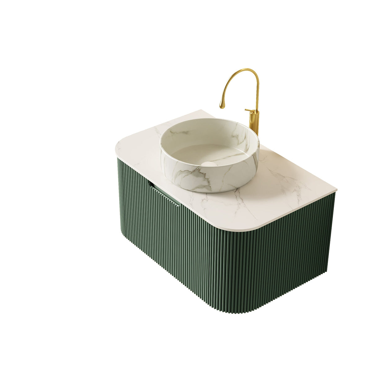 Modern bath vanity with ceramic basin on marble countertop and gold faucet by HouseOfZazla on Tampa Home & Garden Store