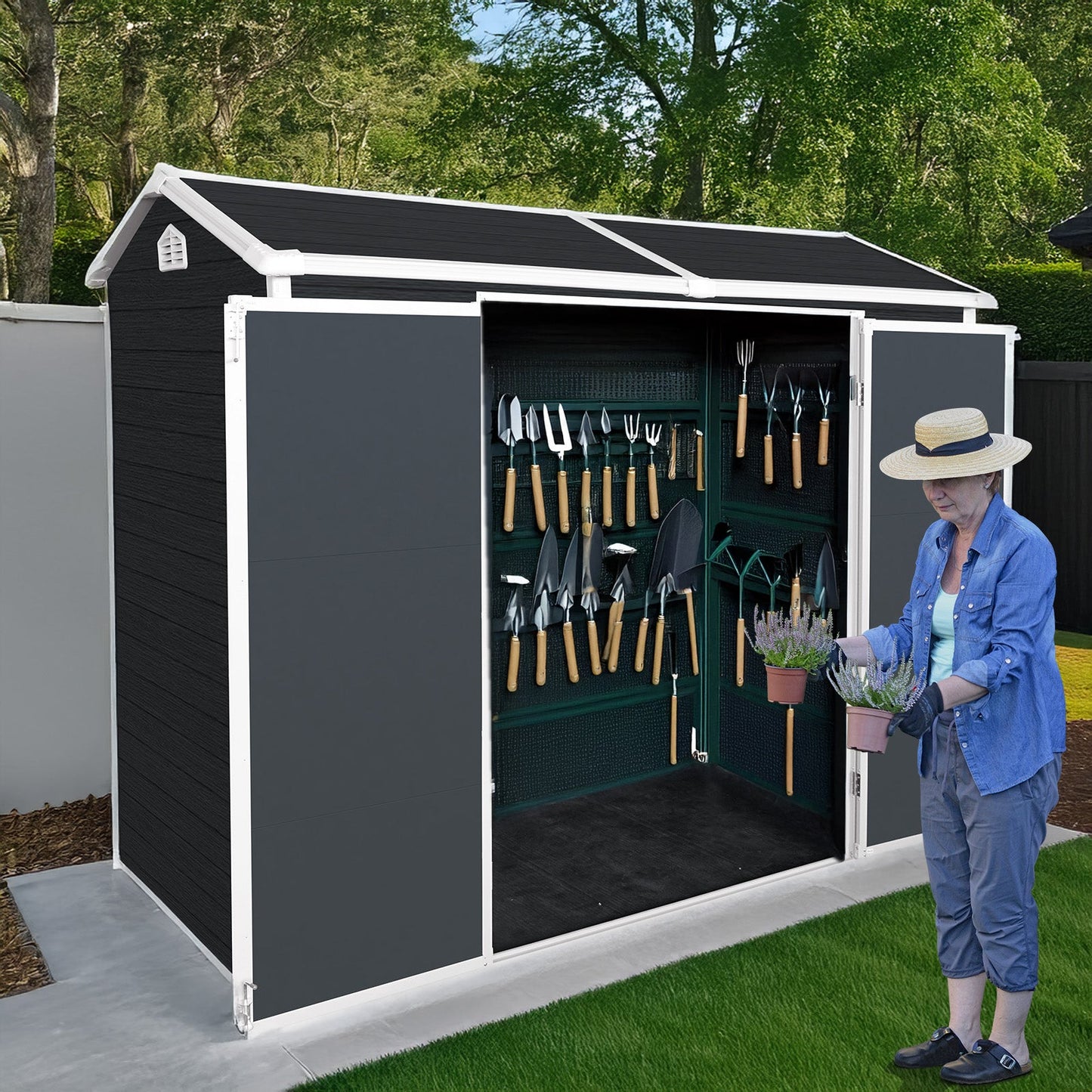 8x4ft Resin Garden Shed with Floor and Windows