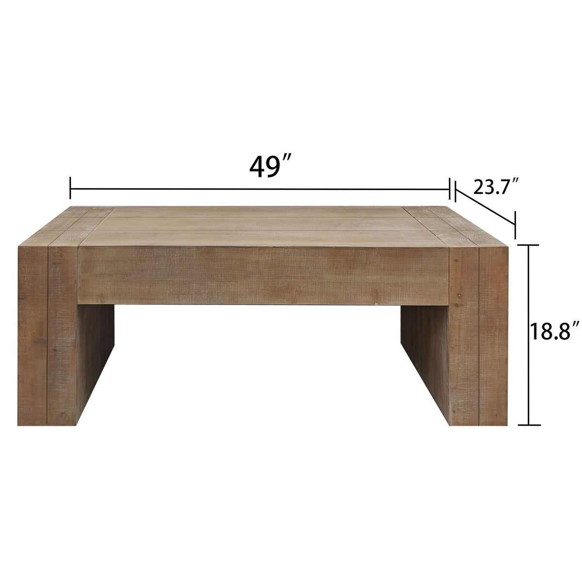 Minimalist coffee table HouseOfZazla in light brown wood with thick legs 49in long on Tampa Home & Garden Store