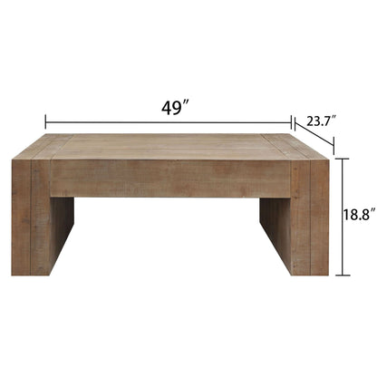 Minimalist coffee table HouseOfZazla in light brown wood with thick legs 49in long on Tampa Home & Garden Store