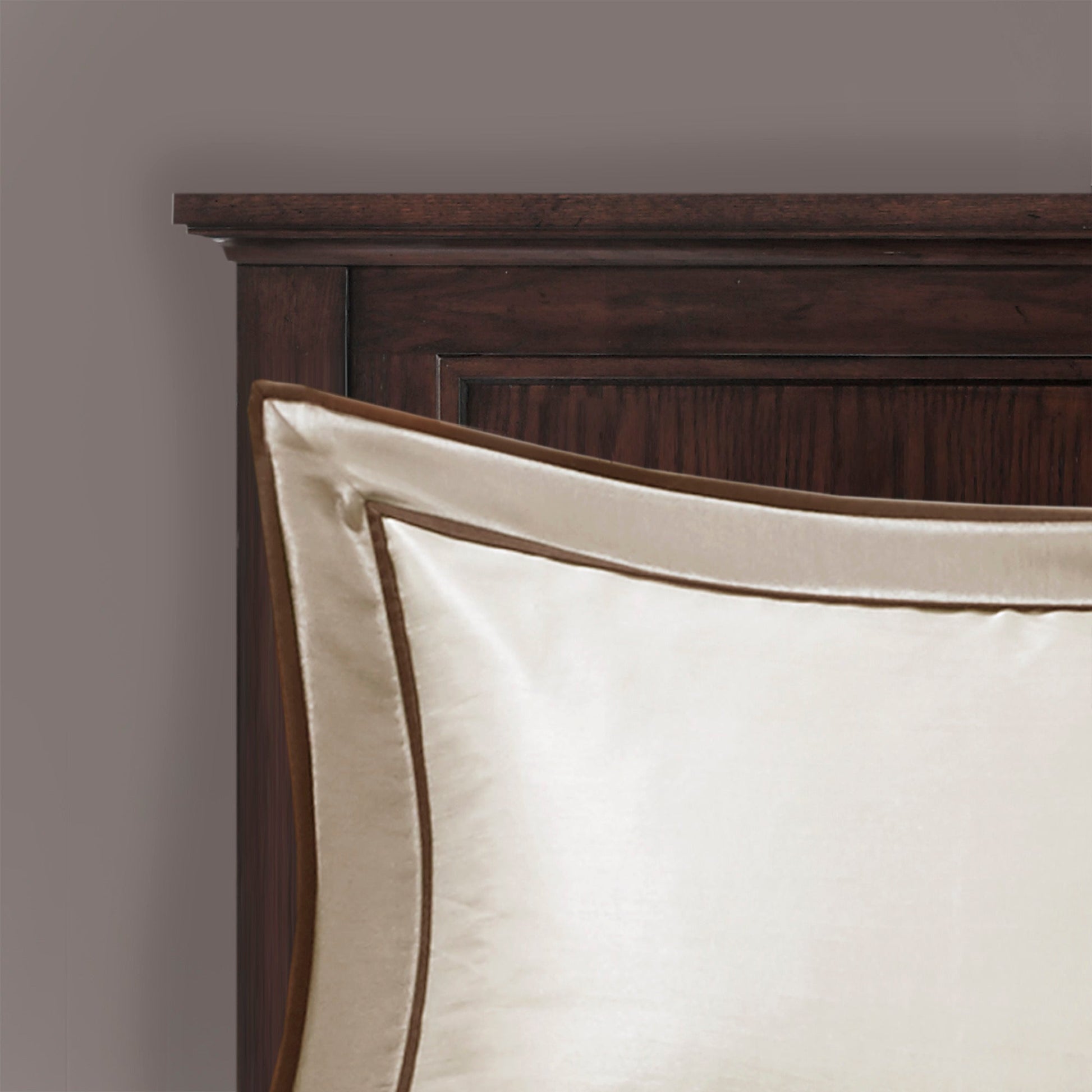 HouseOfZazla 7 Piece Comforter Set King taupe brown on dark wood headboard on Tampa Home & Garden Store
