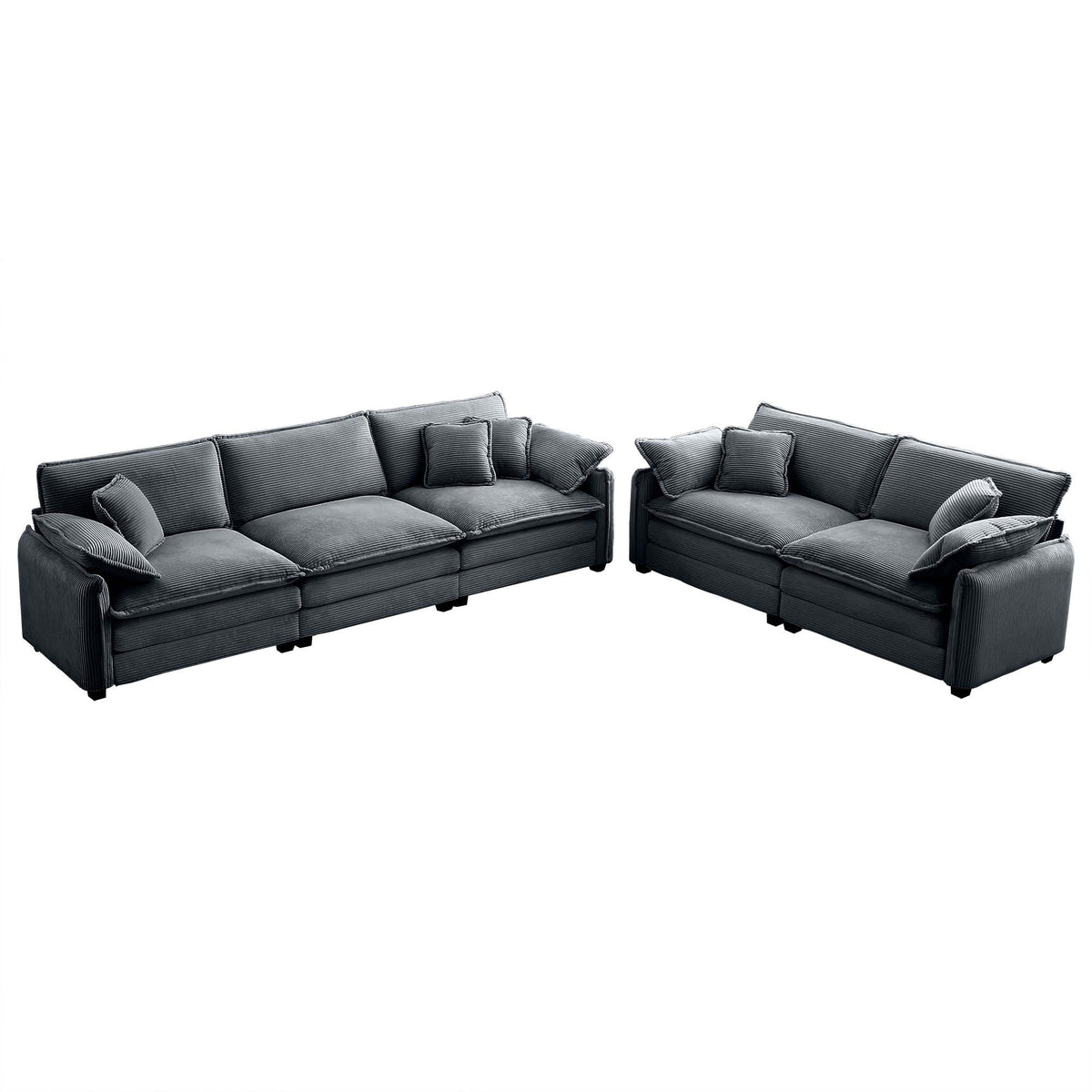 Family sofa set featuring two dark gray striped deep-seat sectionals with plush cushions on Tampa Home & Garden Store