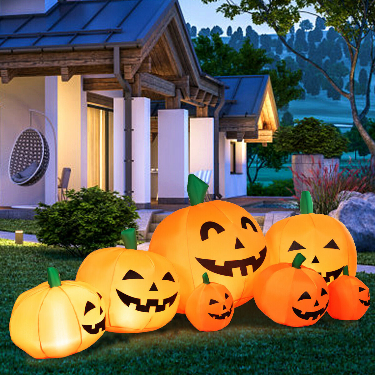 7.5 ft Halloween inflatable pumpkin display with 7 orange jack-o'-lanterns and LED lights DirectDeals on Tampa Home & Garden Store