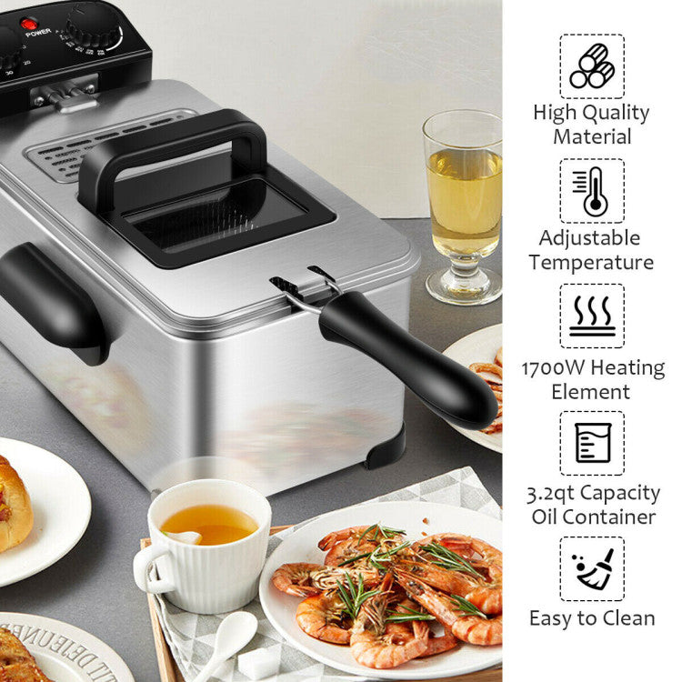 Electric Stainless Steel Deep Fryer with Timer