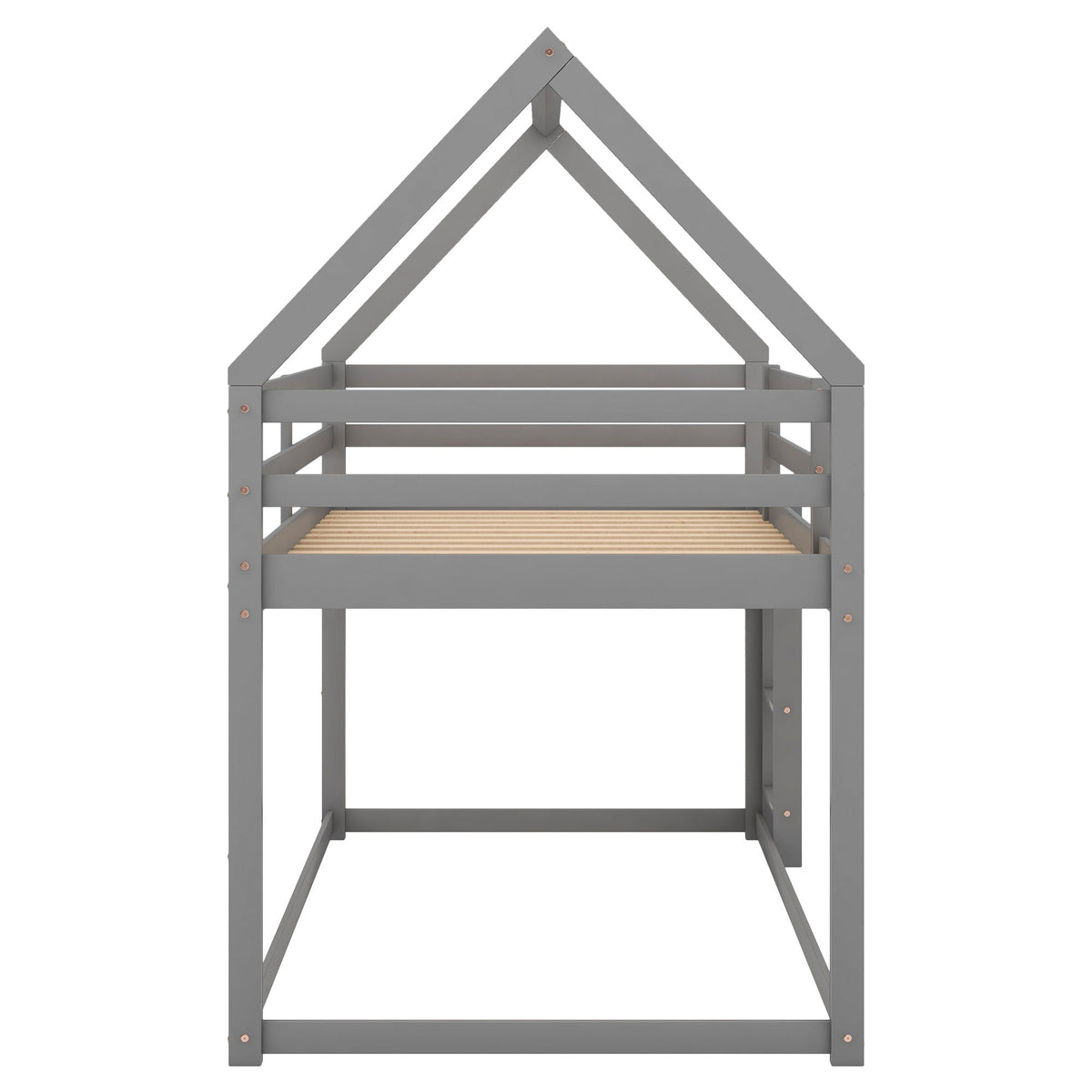 Low bunk bed frame by HouseOfZazla with a house-shaped gray roof, ladder and slatted base on Tampa Home & Garden Store