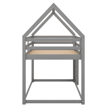 Low bunk bed frame by HouseOfZazla with a house-shaped gray roof, ladder and slatted base on Tampa Home & Garden Store