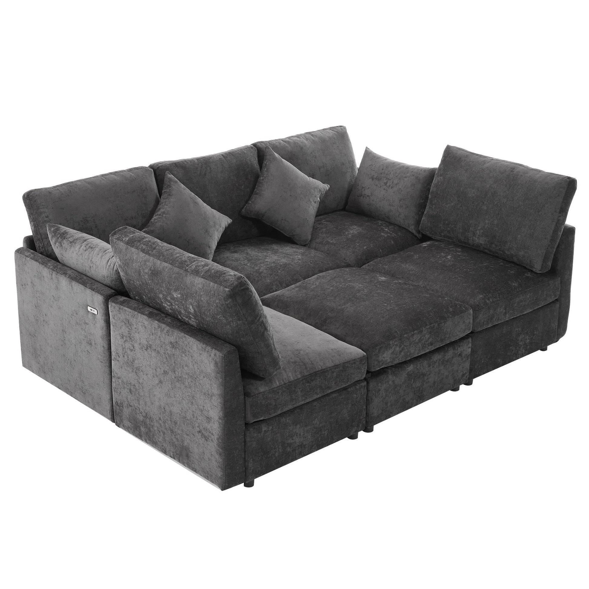 HouseOfZazla modular U-shaped sectional sofa with ottoman and USB ports, charcoal gray velvet, 2-piece living room set on Tampa Home & Garden Store