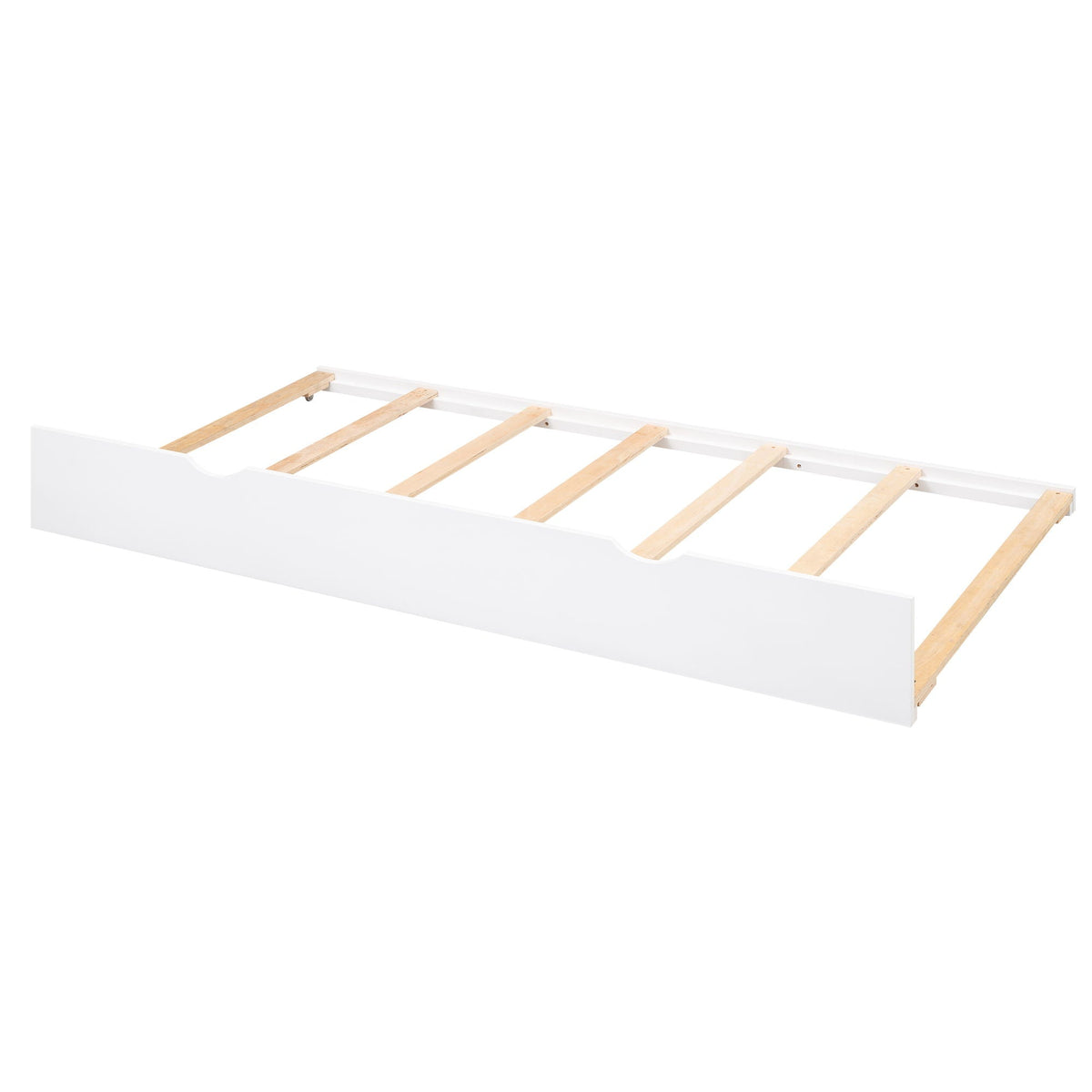 Storage platform bed frame in white with exposed natural wood slats on Tampa Home & Garden Store