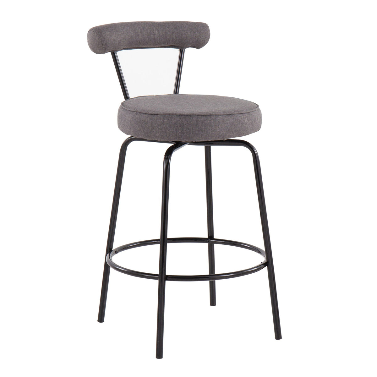 Contemporary counter stools set of 2 with dark gray fabric upholstery and black metal legs on Tampa Home & Garden Store