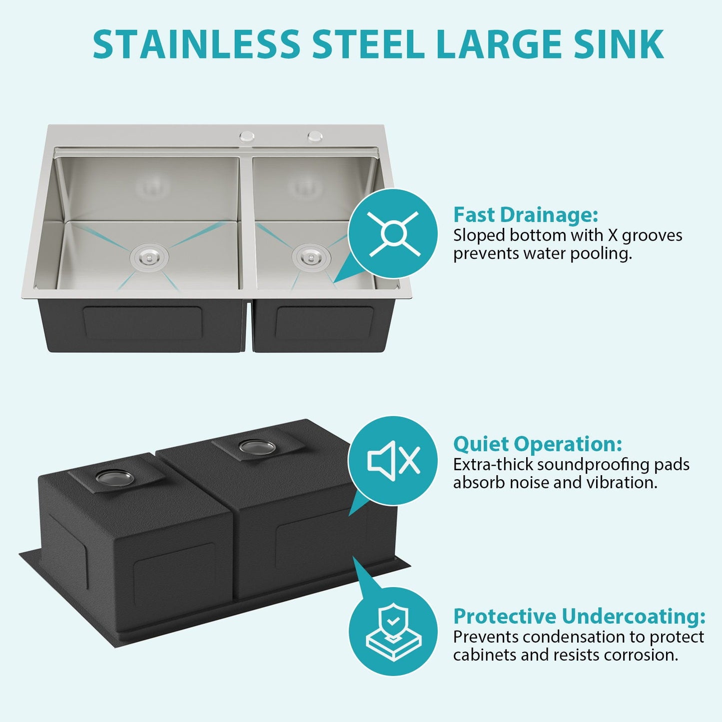 Top Mount Drop In Double Bowl Kitchen Sink With A