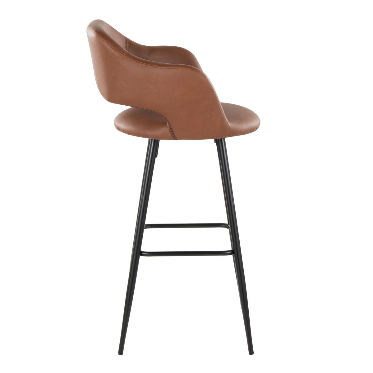 Barstool set 2 brown leather fixed height with square footrest black legs HouseOfZazla on Tampa Home & Garden Store