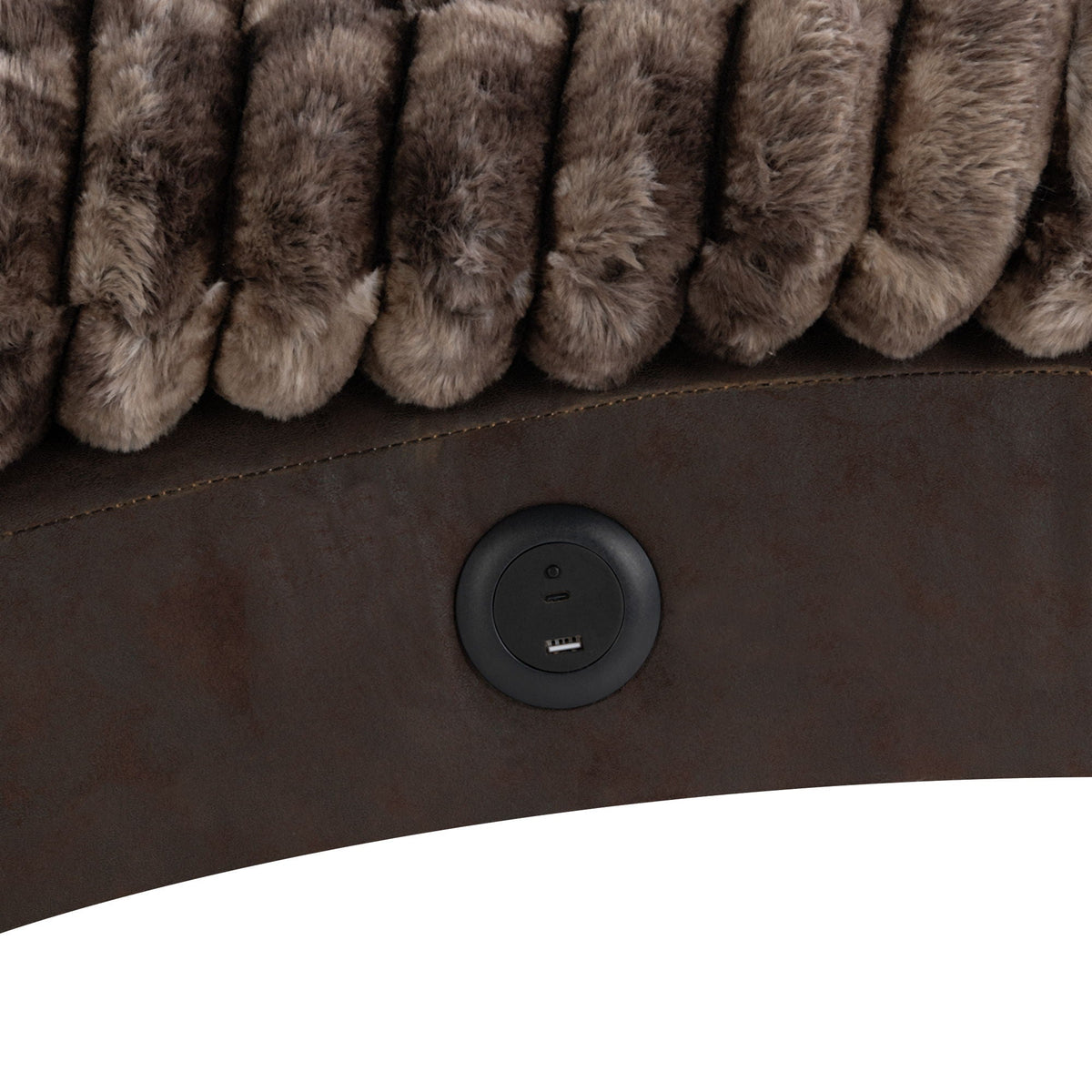 Accent Chaise with brown faux fur trim, USB port and LED light on Tampa Home & Garden Store