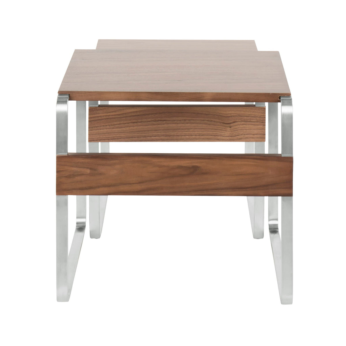 Mid-Century Nesting Tables with Walnut Tops; light upper, dark walnut lower, metal frame on Tampa Home & Garden Store