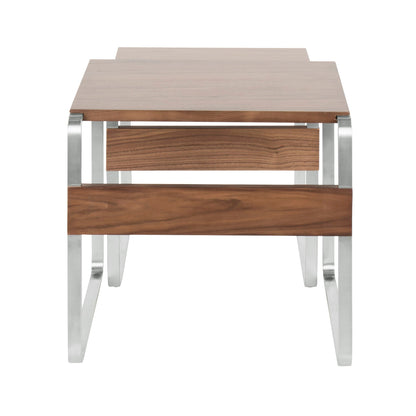 Mid-Century Nesting Tables with Walnut Tops; light upper, dark walnut lower, metal frame on Tampa Home & Garden Store