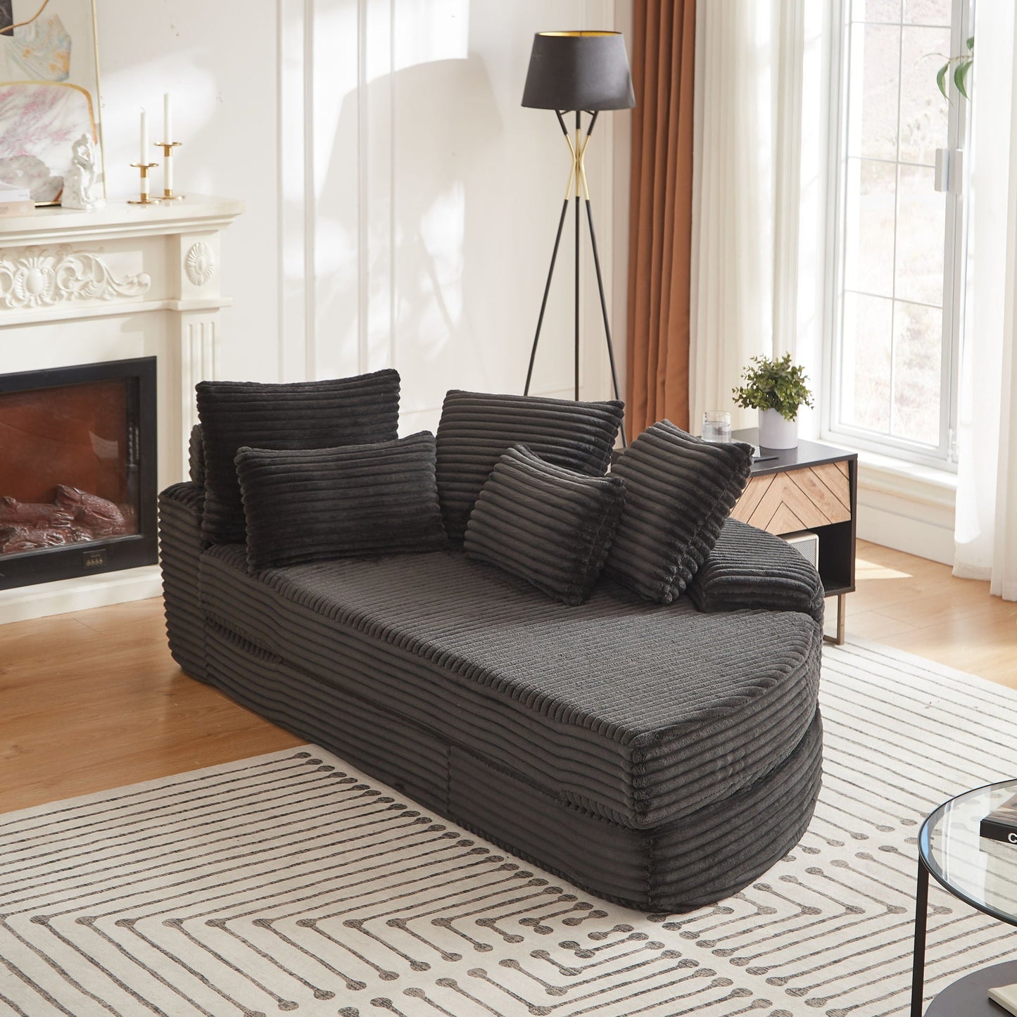 Semi Circular Corduroy Sofa Bed With Pillow
