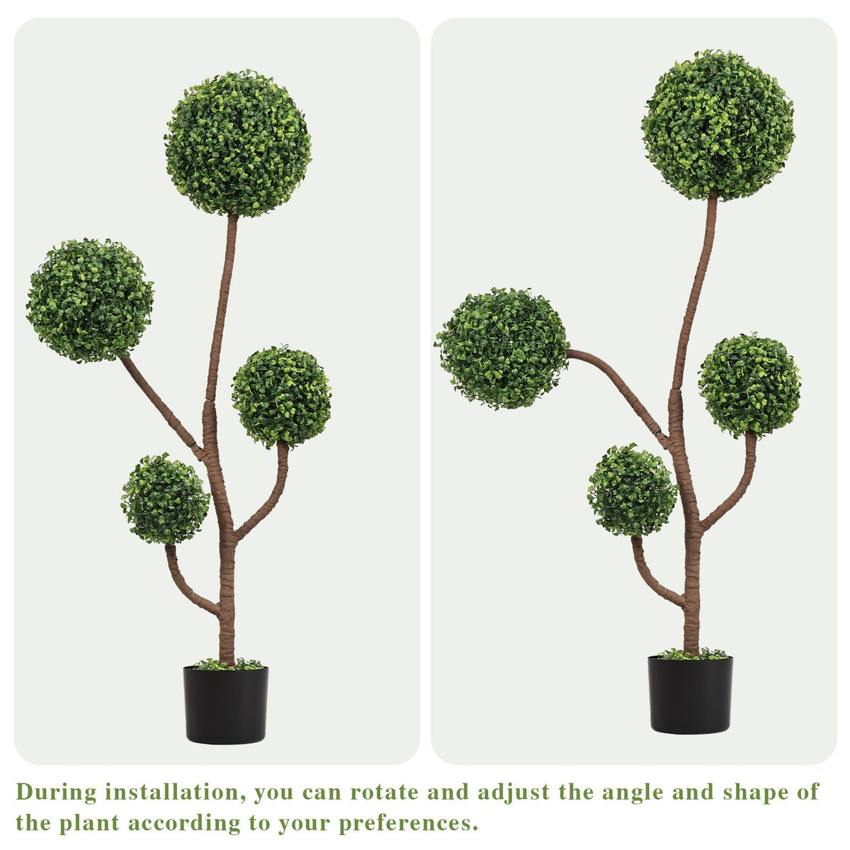 4ft tall artificial boxwood topiary tree with green spherical clusters in a black pot on Tampa Home & Garden Store