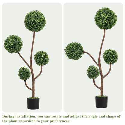 4ft tall artificial boxwood topiary tree with green spherical clusters in a black pot on Tampa Home & Garden Store