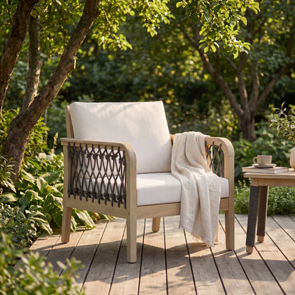 Acacia Wood Club Chair with Handwoven Rope