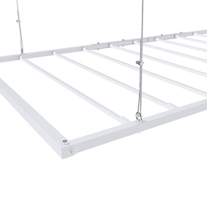 Overhead garage storage rack with crank system, white steel frame on Tampa Home & Garden Store