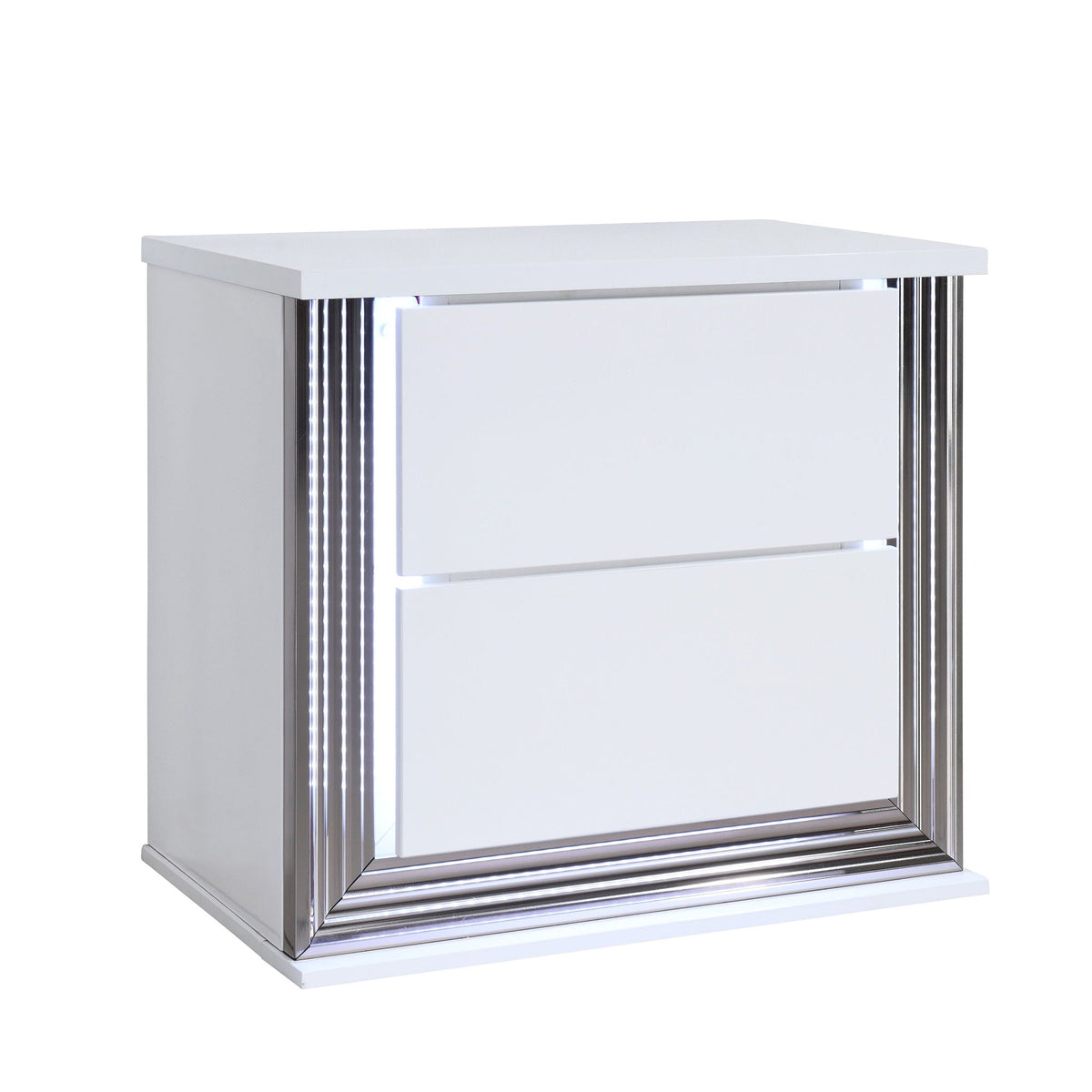 Moon Smooth Nightstand with LED by HouseOfZazla, white with chrome framed edges on Tampa Home & Garden Store