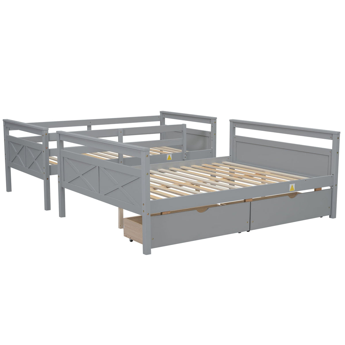 Bunk bed with ladder and safety guardrails, gray metal frame with wooden slat base on Tampa Home & Garden Store