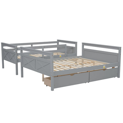 Bunk bed with ladder and safety guardrails, gray metal frame with wooden slat base on Tampa Home & Garden Store
