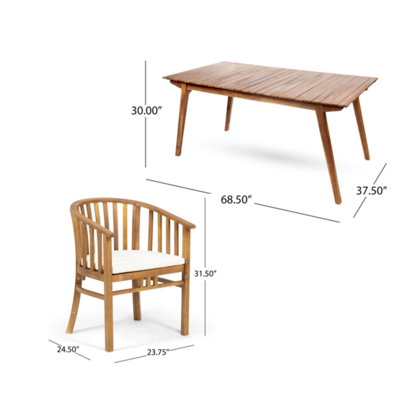 Outdoor 6-seater acacia wood dining set with teak finish and cream cushions by HouseOfZazla on Tampa Home & Garden Store