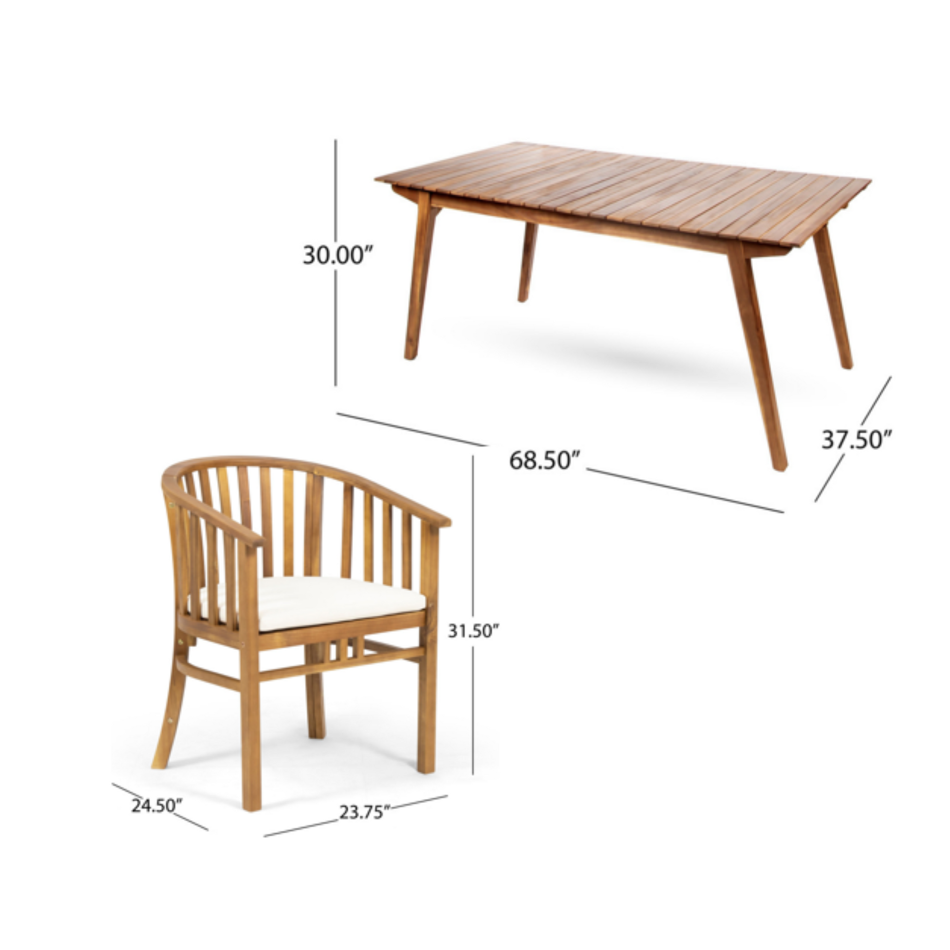 Outdoor 6-seater acacia wood dining set with teak finish and cream cushions by HouseOfZazla on Tampa Home & Garden Store