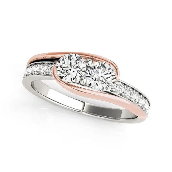Two Stone Diamond Ring in 14k white and rose gold with pavé-diamond band and two center stones on Tampa Home & Garden Store