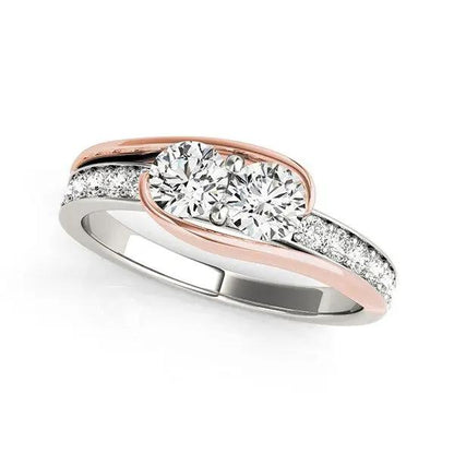 Two Stone Diamond Ring in 14k white and rose gold with pavé-diamond band and two center stones on Tampa Home & Garden Store