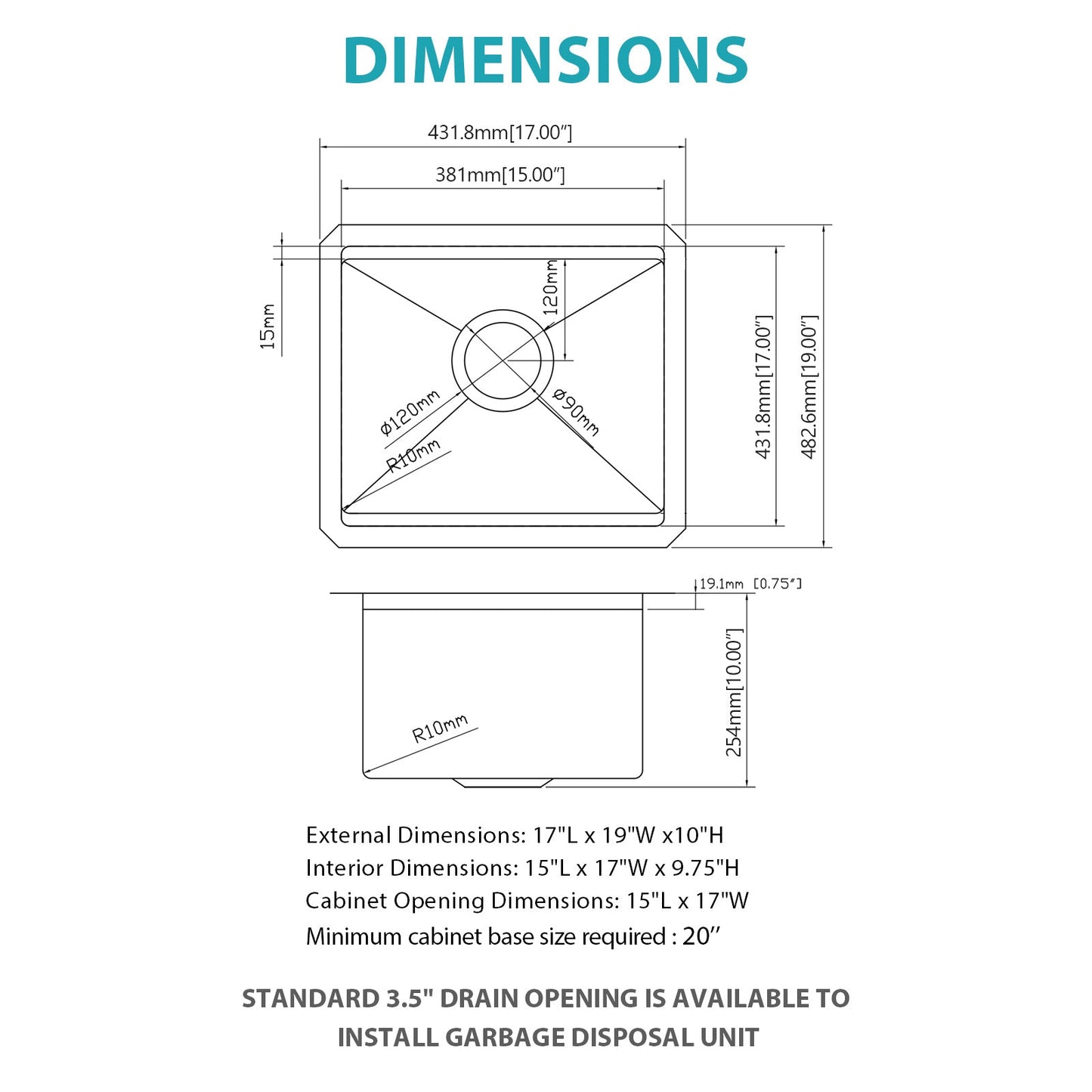 17 Inch Undermount Kitchen Sink and Single Bowl