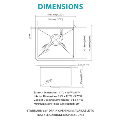 17 Inch Undermount Kitchen Sink and Single Bowl