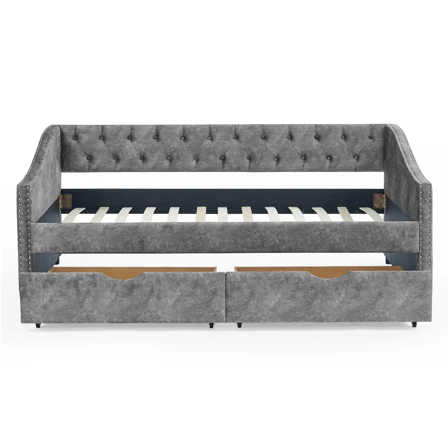 Upholstered tufted daybed with 2 drawers, waved arms in gray fabric by Unique Piece Furniture on Tampa Home & Garden Store